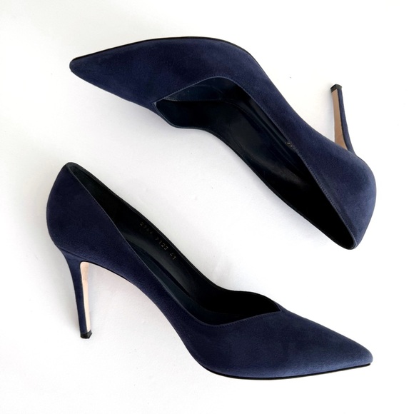 GIANVITO ROSSI NAVY BLUE SUEDE POINY TOE HIGH HEEL PUMPS - Picture 6 of 9